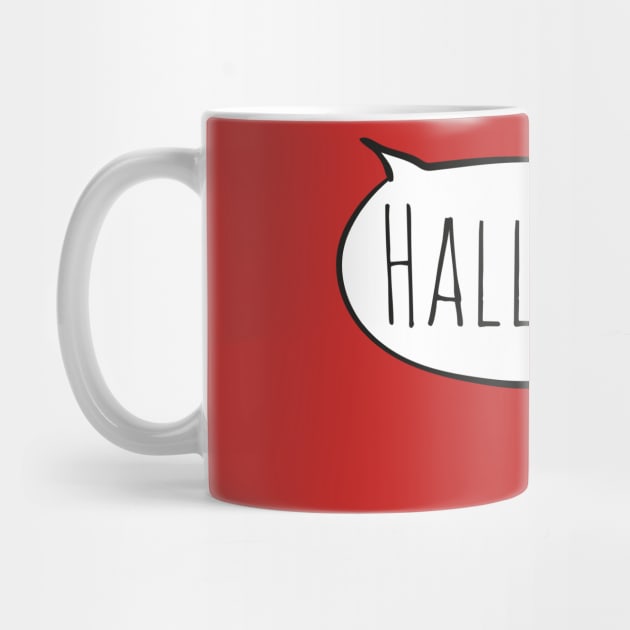 Cheerful HALLO! with white speech bubble on red (Deutsch / German) by Ofeefee